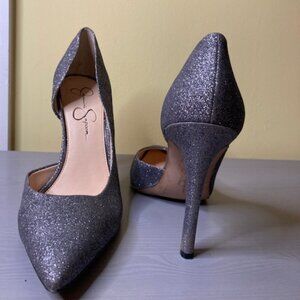 Jessica Simpson silver glitter d'orsay pumps, size 10